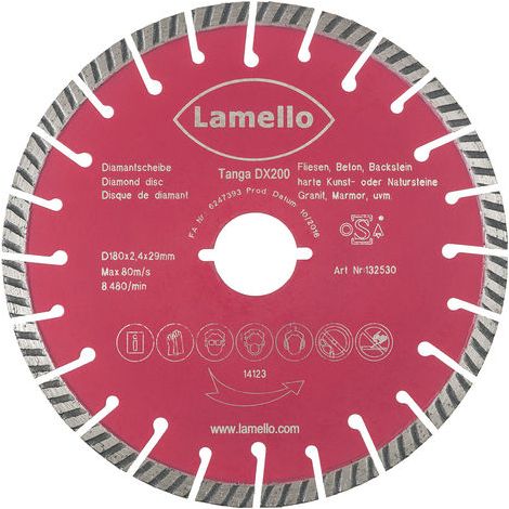 Hoja de sierra circular Ø180 x 2,4 x 29 mm LAMELLO - Diamante - Prof.60 mm - Para hormigón-ladrillo - 132530 (1/2)