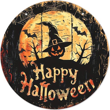 Panneau D'accueil Halloween - Panneau En Bois Avec Motif Citrouille - Pour Porte D'entrée Mur Ou Fenêtre - 20 X 20 Cm - 1 Pièce (1/5)