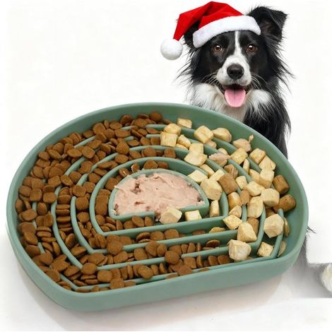 Gamelle pour chien - Tapis anti-glouton pour chats et chiens - Tapis à lécher - Gamelle pour chien - Tapis à lécher avec ventouse - 22 x 19 x 3 cm - Vert - Silicone vert (1/5)