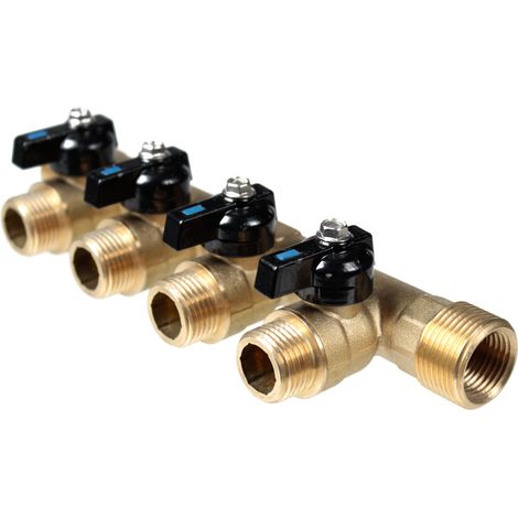 Arcanaute – Collecteur mâle 3/4" (20/27) femelle 1/2" (15/21) avec mini-vannes monobloc 4 départs mâle 1/2" (15/21) – Étanchéité garantie – Installation rapide