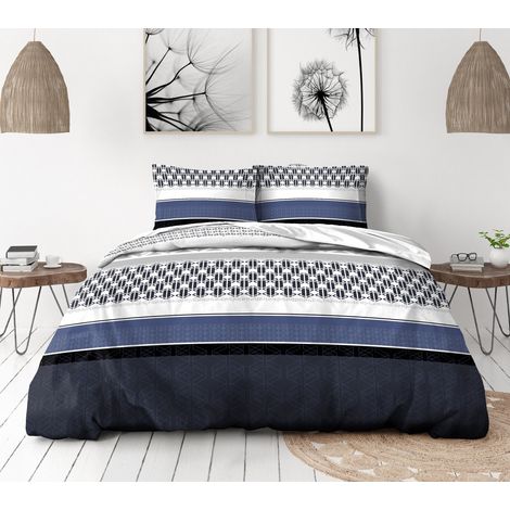 Parure de couette 3 pieces coton 57 fils  bleu 240 x 260 cm - BOOGIE (1/2)