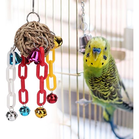 Jouets en plastique pour oiseaux de compagnie à mâcher et à mordiller, à suspendre, à ronger, en paille naturelle tressée, pour cage, accessoires pour perroquets (1/5)