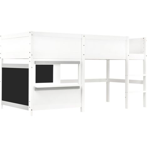 Letto per bambini a casetta 90x200 cm bianco in legno di pino con lavagna e scaletta (1/5)