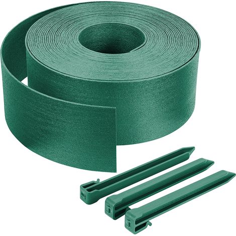 VOUNOT® Rasenkante aus PE, Beeteinfassung mit 12 Befestigungsheringen Länge 20m Höhe 8cm Grün