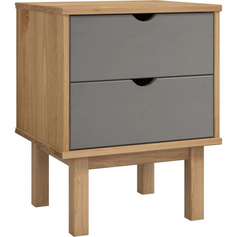 Mesita de noche con dos cajones 45 x 39 x 57 cm madera maciza de pino gris DEC034542