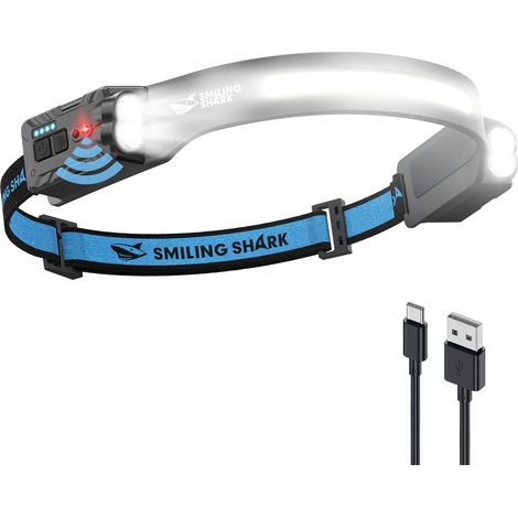 Lampe Frontale, Headlamp Rechargeable 2400mAh 2 Paquets Ultra-Lumineuse Lumière Blanche & 2 Lumière Spot Rotatable à 270°, Head Lamp Avec Capteur de Motion pour Randonnée Camping