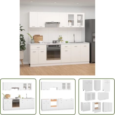 The Living Store Ensemble de meubles de cuisine 8 pcs Blanc Aggloméré - Meuble De Cuisine - Ensemble De Cuisines - Armoire De Cuisine - Rangements Cuisine - Meuble Blanc (1/5)