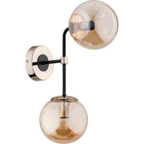 Applique murale glamour or/noir, boules ambre 2xE14 (1/3)