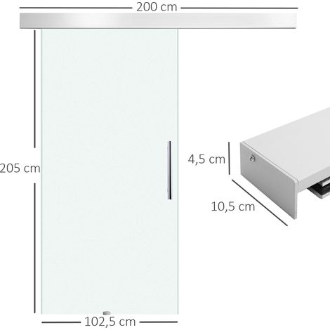 Glasschiebetür mit Griffstange, einseitig satiniert, 102,5 x 205 cm