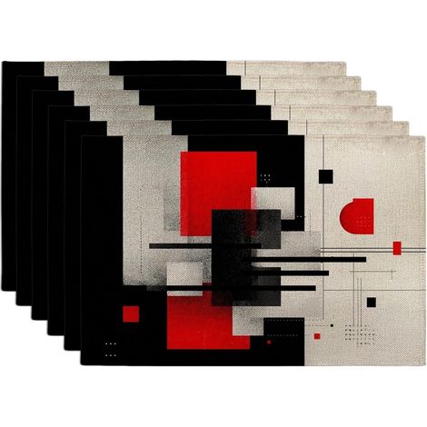 Lot de 6 sets de table modernes géométriques abstraits rouges et noirs pour salle à manger, antidérapants, lavables, pour intérieur et extérieur'Parent'Rouge'18x12 Inch (6PCS) (1/5)