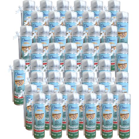 DSTOCK60 - LOT DE 48 MOUSSES EXPANSIVES MANUELLES 500 ML - MOUSSE POLYURETHANE PROFESSIONNELLE - ISOLE. COLLE. REBOUCHE - EXTERIEUR ET INTERIEUR