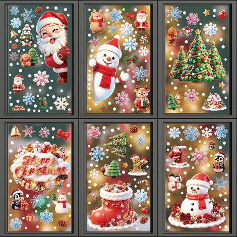 Films adhésifs statiques à motifs de Père Noël, bonhomme de neige et bonhomme en pain d'épice pour une ambiance festive, la décoration de chambres et de vitrines - [Six modèles] 101+102+103+104+105+10