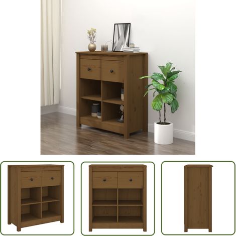 The Living Store Buffet Marron miel 70x35x80 cm Bois massif de pin - Buffet En Bois - Meuble De Rangement - Buffet Vintage - Mobilier Rustique - Commode (1/5)