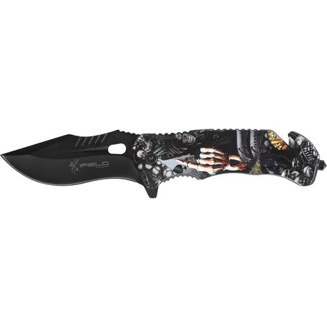 [PRODUIT D'OCCASION] Couteau de sport iFIELD Basic EL29027, manche imprimé 3D de aluminium, lame noire de 9 cm, avec pointe brise-verre, outil de camping de pour la pêche, la chasse, les activités spo (1/5)