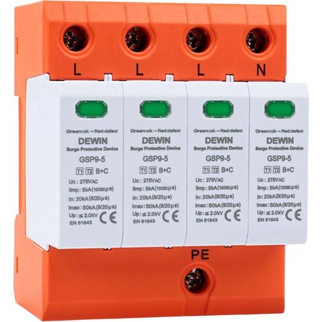Protection Contre Les surtensions sur Rail DIN GSP9-5, parafoudre SPD T1 + T2(B + C) 4P AC 275V 5KA, Dispositif de Protection Contre Les surtensions sur Rail DIN (1/5)