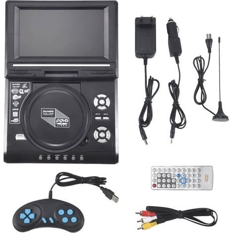Lecteur DVD de Voiture Portable de 7,8 Pouces pour la Maison, Lecteur DVD HD VCD CD MP3 HD EVD avec Fonction TV/FM/USB/Jeu-Prise EuropéEnne (1/2)