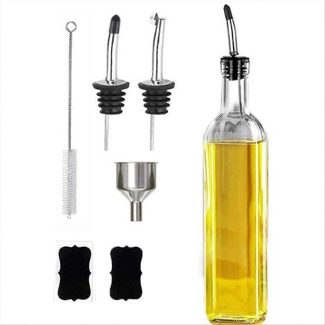 Verre olive huile bouteille avec Pourer et entonnoir huile Jug lot ménager huile Jug Leak anti verre huile Jug 500ML (1/5)