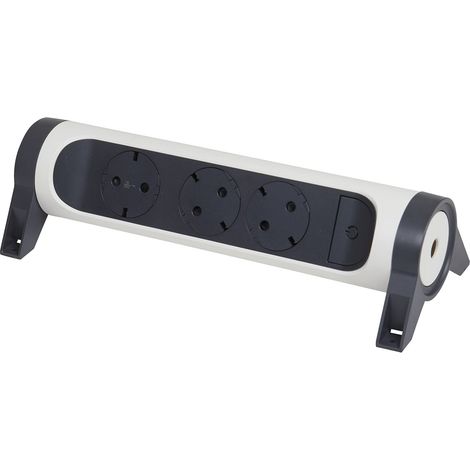 Multiprise rotative, 3 prises, multiprise, montage mural ou sur table, interrupteur marche/arrêt LED, sans câble, ultra blanc/gris foncé, 694543 (1/4)