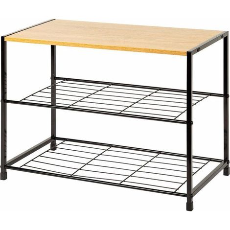Étagère à chaussures industrielle - AKTIVE - 63x30x43 cm - 3 étagères - Bois et acier - Noir - Capacité 8 kg (1/5)
