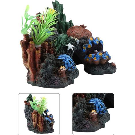 Décoration Aquarium Résine Corail Faux Rocher pour Poissons Crustacés Grotte Ornementale- (1/5)