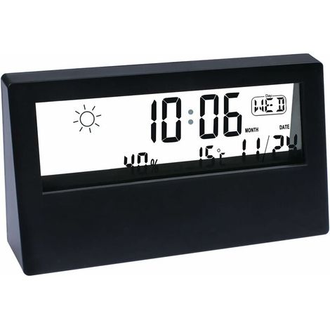 Réveil Numérique avec Moniteur de Température et Humidimètre， Digitale Réveil Thermomètre Hygromètre Réveils électroniques 12/24 Heures, Affichage ℃/℉ (Batterie Incluse) (Noir)， (1/5)