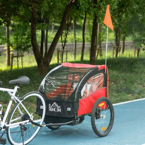 HOMCOM Fahrradanhänger für Kinder ab 18 Monaten mit Sicherheitsgurt und Stoßdämpfersystem, 140 x 88 x 90 cm, Rot