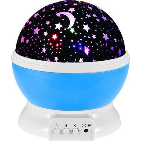 Veilleuse enfant projecteur étoiles, rotation 360°, bleue – (1/5)