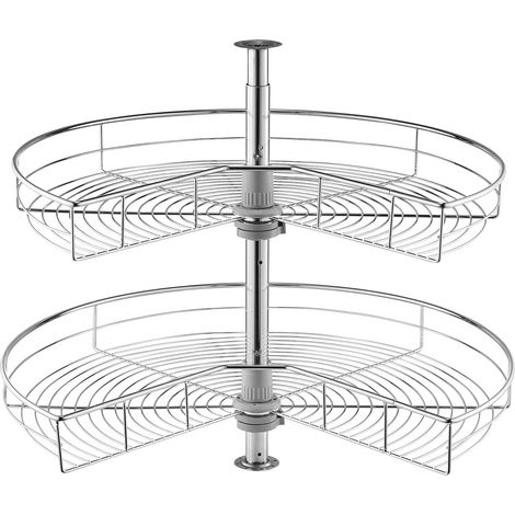 Étagère d'angle chromée 28", rotative 360°, 2 niveaux réglables en hauteur, acier carbone, pour placard cuisine. (1/5)