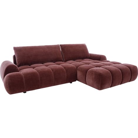 Canapé d'angle droit convertible en velours bordeaux FARNETA (1/5)
