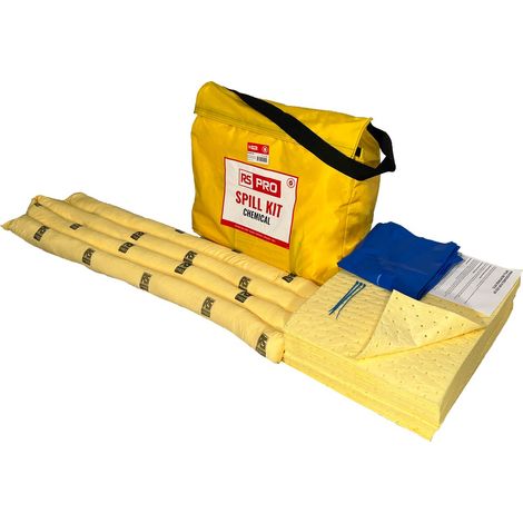 Kit de déversement contient 2 chaussettes de 1,2 m, 30 tampons, 5 sacs et attaches 520 x 200 x 510 mm pour Produit ( Prix pour 1 Kit )