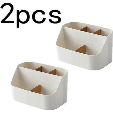 Ensemble de 2 boîtes de rangement en plastique avec séparateurs en bois, blanches (1/2)