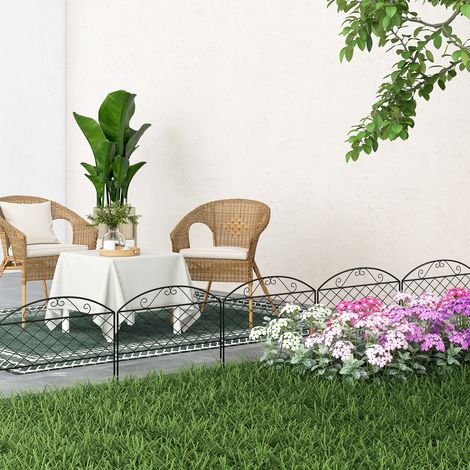 Lot de 5 panneaux de clôture de jardin décoratives en métal. bordure de jardin. parterre de fleurs - dim. 305 x 43 cm