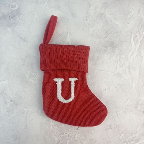 Chaussette De Noël - Lettre Initiale - Tricot Câblé Rouge - 18 X 15 X 2 Cm - Décoration Arbre Feu Cheminée - 1 Pièce