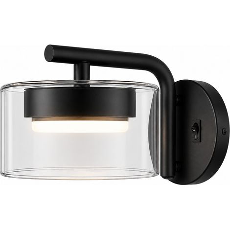 Applique LED GX53 12W da Parete con Interruttore CCT 3000K-6500K Lampada Moderna in Metallo Nero e Vetro per Camera