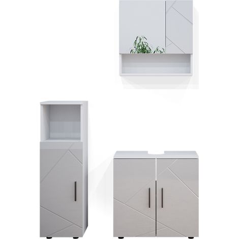 Badmöbel-Set Irma, Weiß Hochglanz, 3 Teile, Vicco