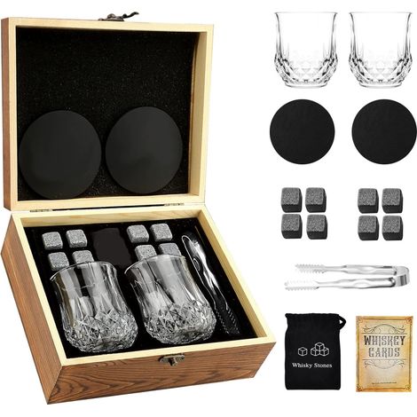 Ensemble de Verres à Whisky,Verre a Whiskey en Cristal,Pierres à Whisky,2pcs Verre à Whisky,8pcs Pierre à Whisky,Sac en Velours et Pince,refroidir Spiritueux,Vins et Boissons Choix Parfait (1/5)