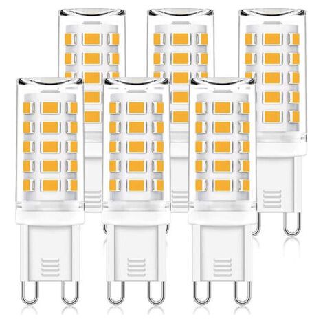 Ampoules LED G9, 5W Equivalent 50W Halogène Lampe, 15.5mm x 51mm Blanc Chaud 3000K 500LM Non Dimmable Sans Scintillement AC/DC 220-240V pour Chambre Salon Cuisine Jardin, Paquet de 6 (1/4)