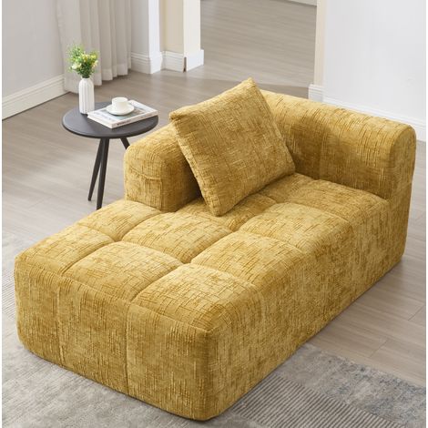 Méridienne 158x90x60 cm jaune en chenille avec coussin et poches latérales (1/5)