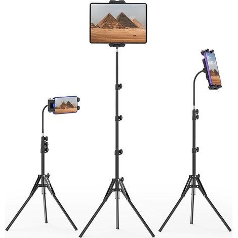 Support pour Tablette, Réglable en Hauteur Jusqu'à 175cm Trépied pour Tablettes, Support de Tablette avec Col de Cygne, Trépied pour iPad Pro/Air/Mini 4.7"-13.5" Tablettes. (1/5)