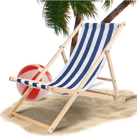 TolleTour Liegestuhl Relaxliegestuhl Klappbar Holz Schwingliege klappliege Strandstuhl Blau weiß (1/5)