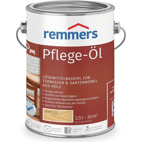 Remmers Pflege-Öl farblos, 2,5 Liter, Holzöl für Holz innen und außen, wasserabweisend, wetterfest, für Gartenmöbel und Holzterrassen geeignet