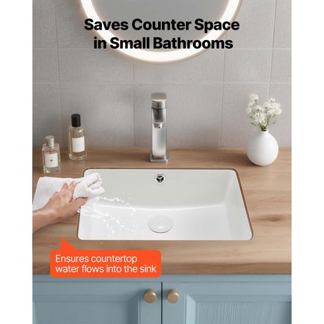 Lavabo de salle de bain sous plan, 470 x 335 mm, vasque rectangulaire en céramique blanche avec trou de trop-plein, évier moderne à… (1/5)