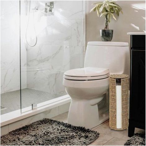 Porte-Papier Toilette en Herbe Marine, Support WC Debout avec Rangement pour 3 Rouleaux, Panier Osier Tressé Fait Main pour Salle de (1/5)