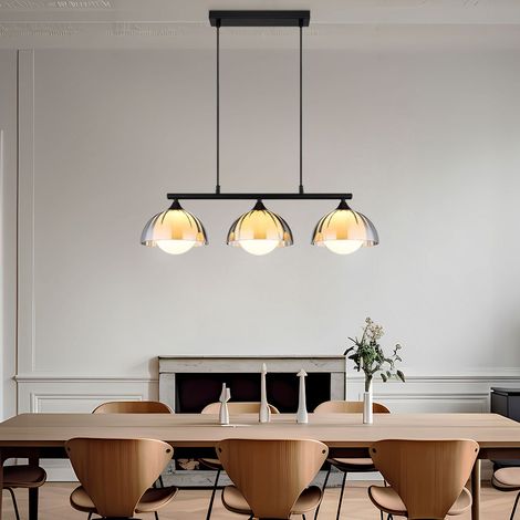 Lampada a sospensione in vetro fumé Lampada a sospensione in vetro opalino fumé Lampada da sala da pranzo nera, metallo, 3x prese G9, LxLxH 70x20x120 cm