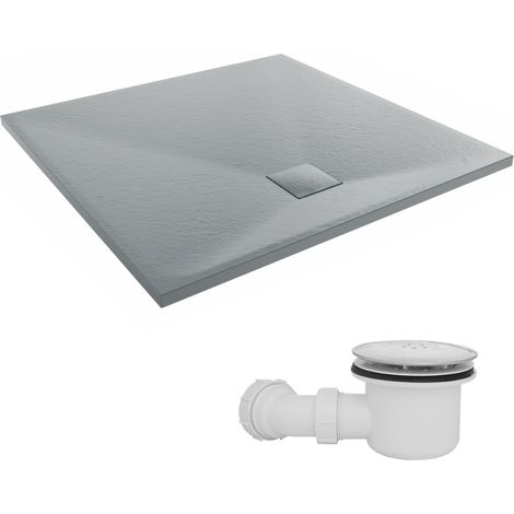 NRG 900 x 900mm SMC Anthracite Square Slate Effect Bathroom Shower Tray & Fluidmaster Fast Flow Waste Trap (1/5)