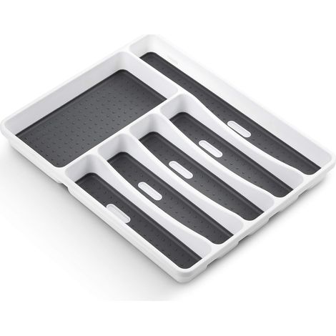 Organiseur de couverts tiroir cuisine à compartiments pieds antidérapants dimensions x cm 6 40 32 4 5 gris (1/5)