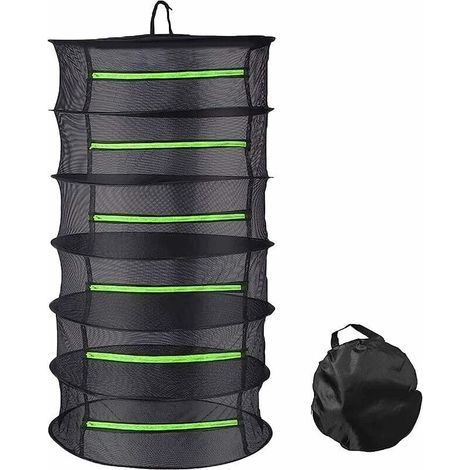 Séchoir à herbes 6 étages pliable en maille filet à suspendre pour plantes. poissons. fleurs. légumes avec fermeture éclair et sac de rangement (60 x 114 cm) (1/5)