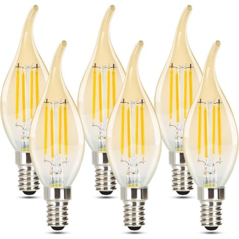 GBLY 6 pcs Ampoules LED E14 : Lampe Bougie Blanc Chaud, Ampoule 4W, 2700K, Filament Rétro Edison, Ampoule Vintage à Économie d’Énergie en Verre - Non Dimmable.