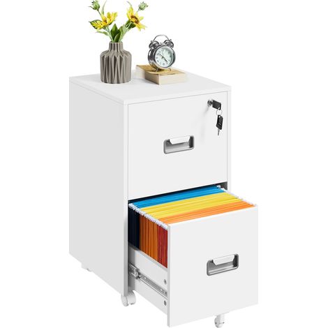 Yaheetech – Caisson de bureau à roulettes avec 2 tiroirs – Rangement documents A4 et lettre – Dimensions 40x40x66,5 cm – Blanc – Mobilité optimisée