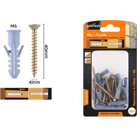 Trade Shop - SATZ 14 STÜCK SCHRAUBEN SCHRAUBE 4 X 40 MM + DÜBEL MIT LAMELLEN DÜBEL M6 FISCHER 57202 - (1/2)